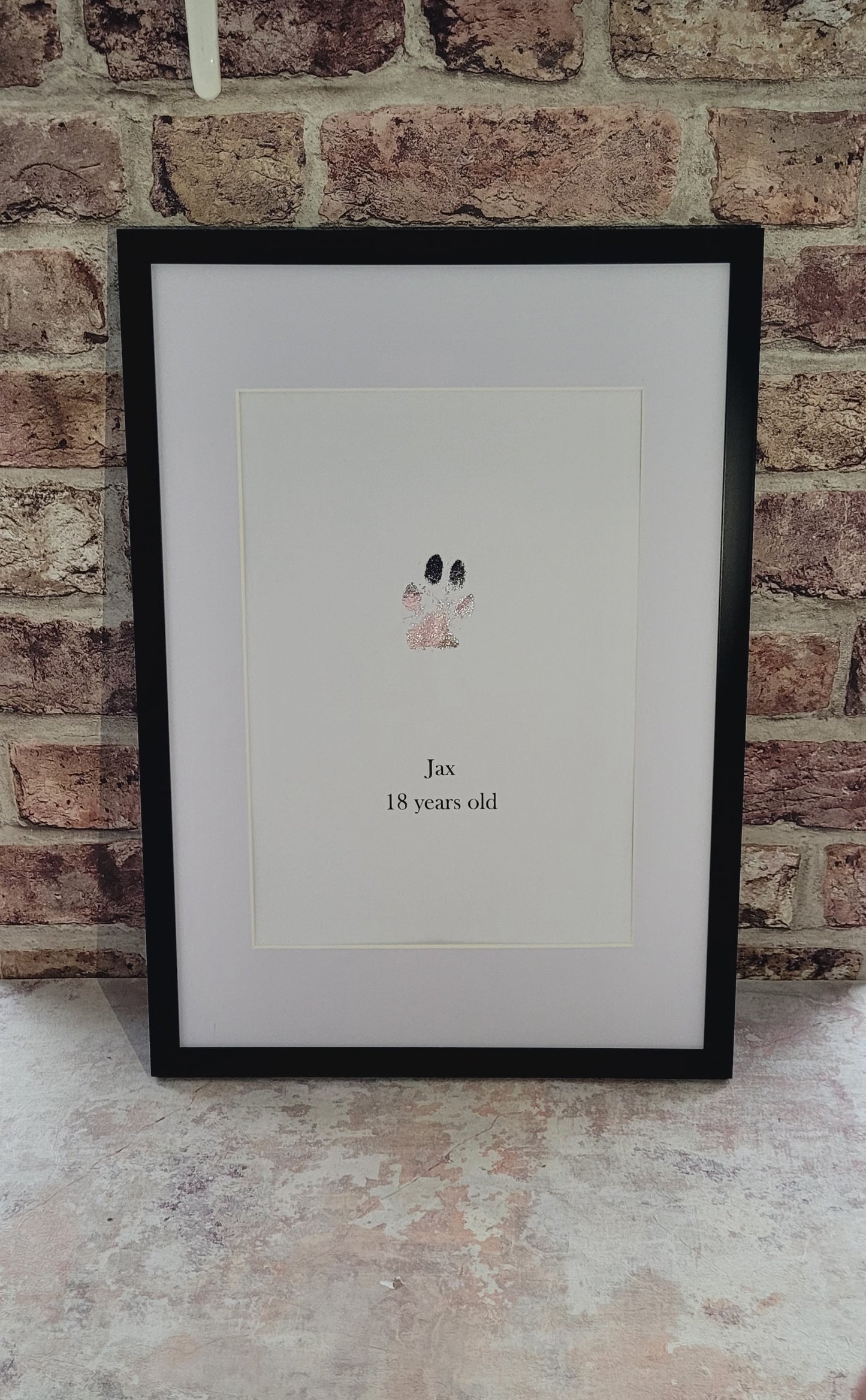 A4 pew paw print, personalised and printed in silver foil