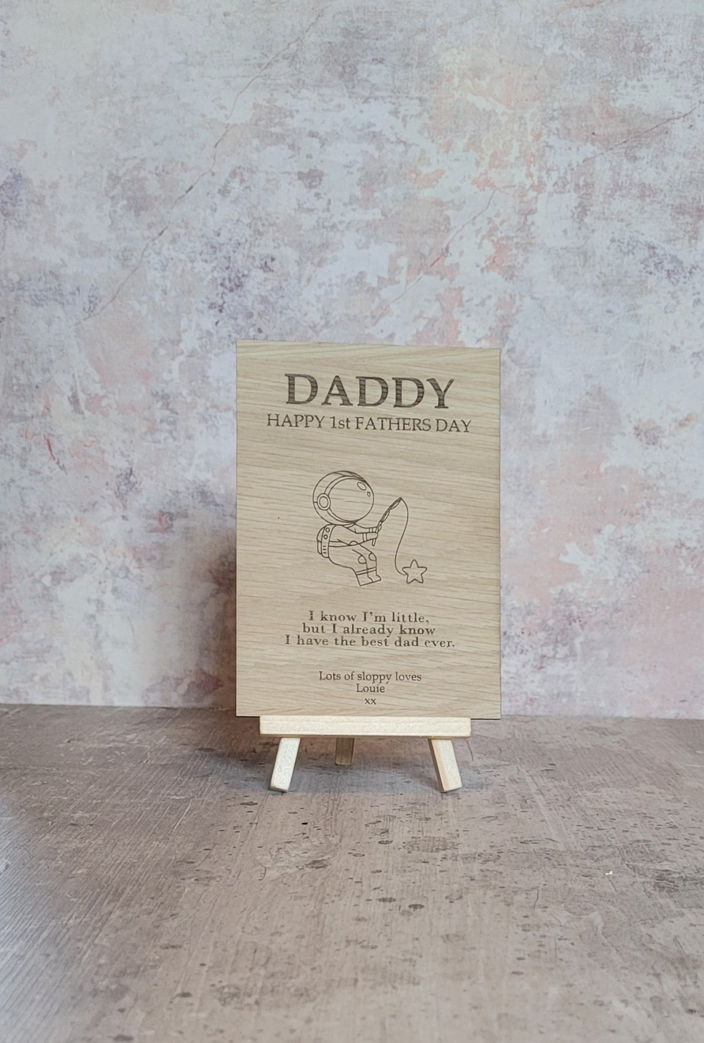 1st Father’s Day engraved wooden card keepsake UK