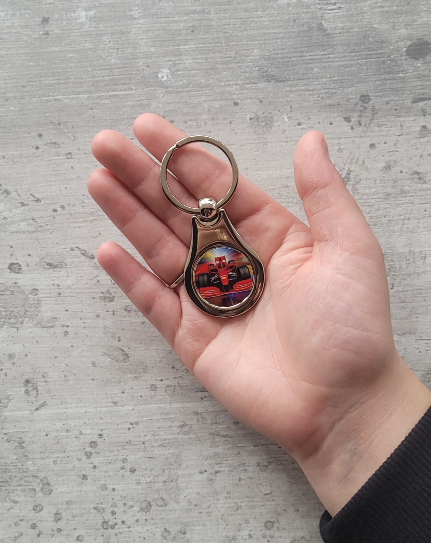 Close-up of printed round keyring