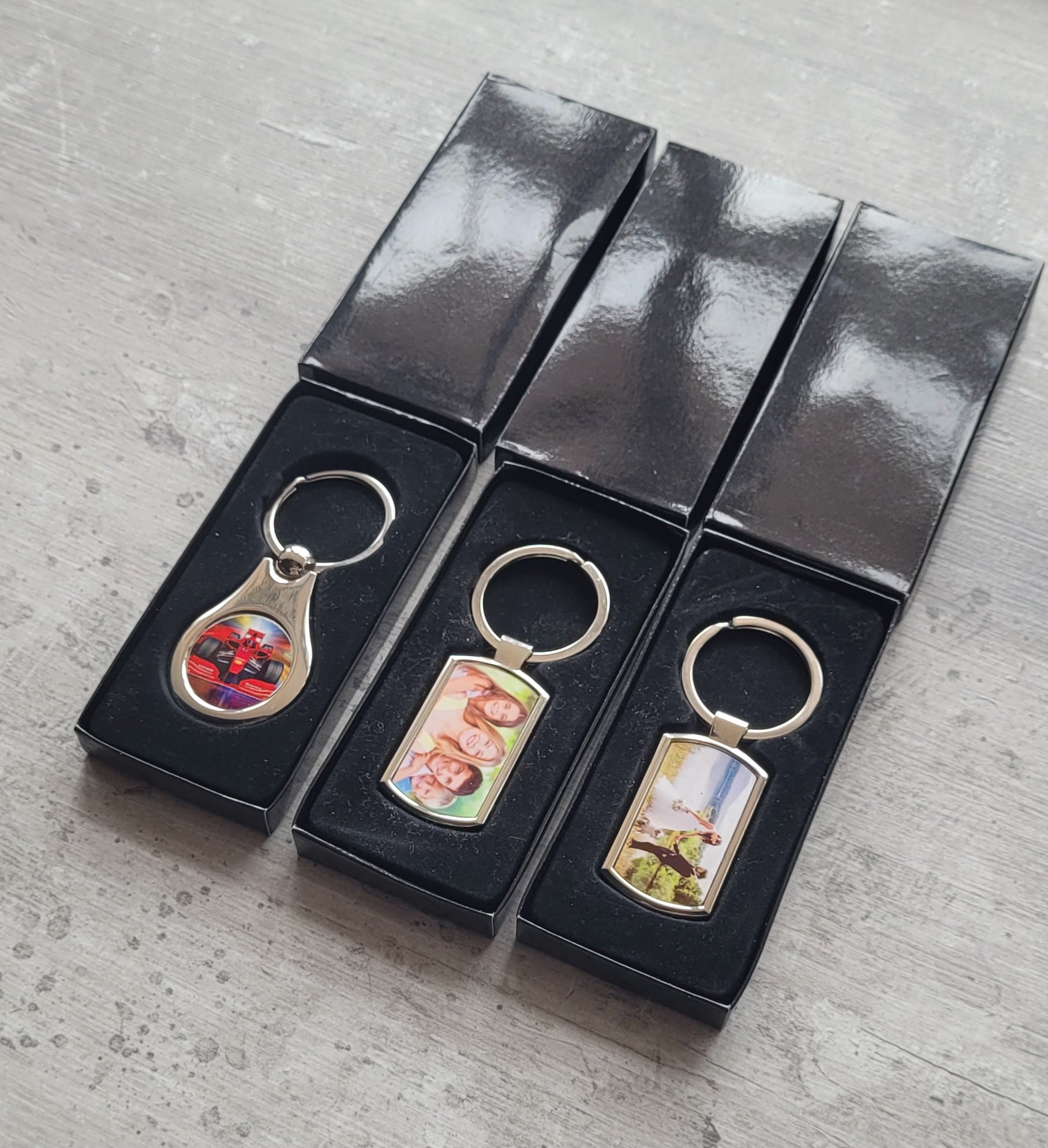 Family photo rectangle keyring gift-boxed
