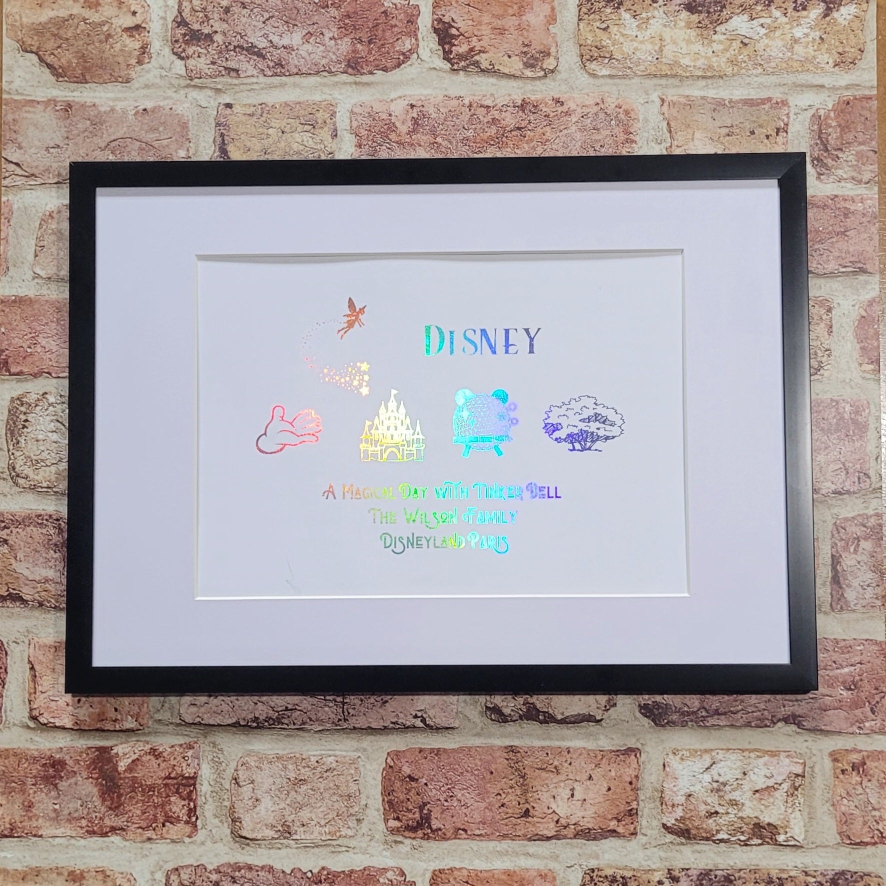 Custom Disney holiday memory print in white frame with personalised text