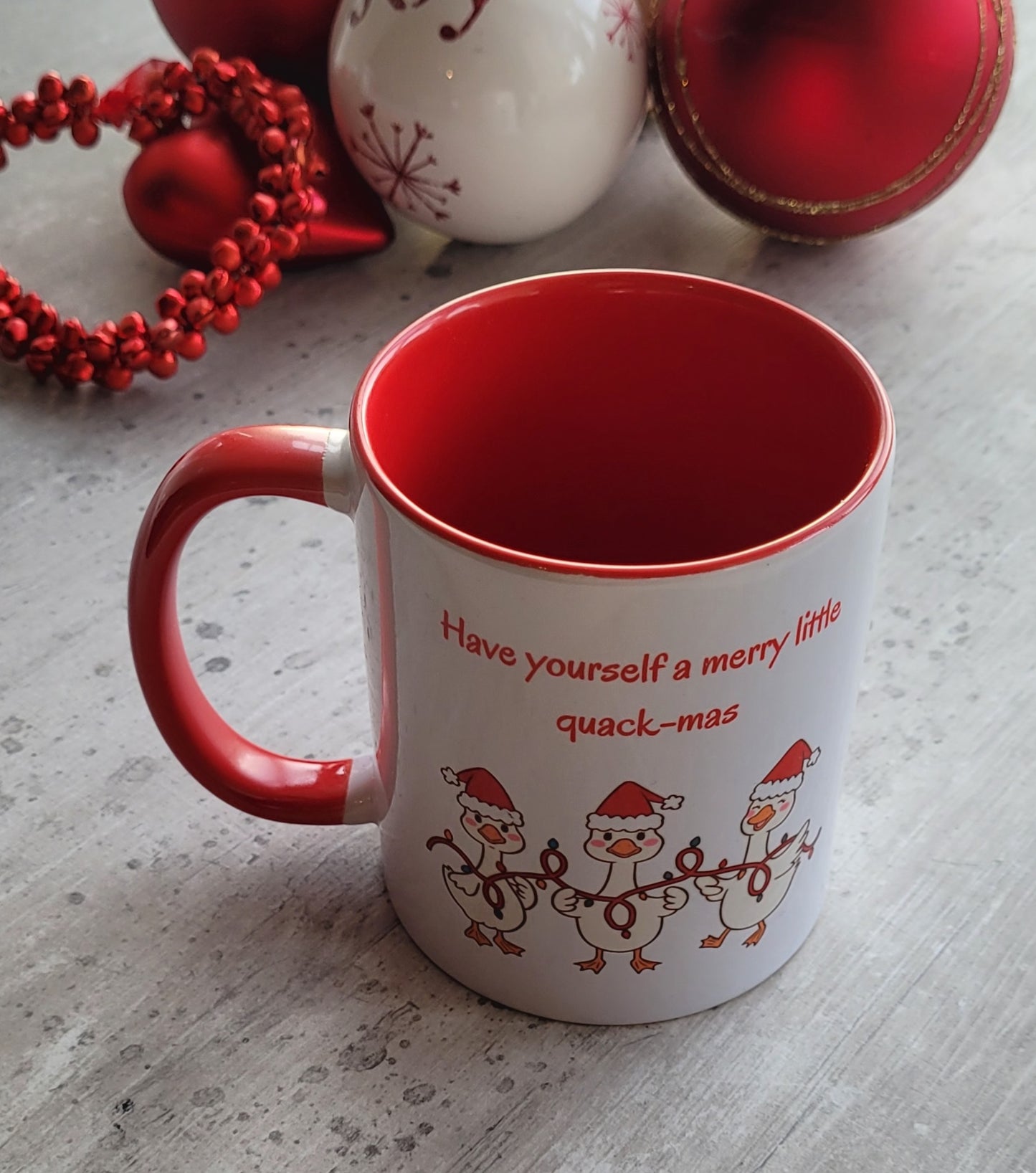 Quack-mas Duck Christmas Mug with Red Handle | Funny Secret Santa Gift UK