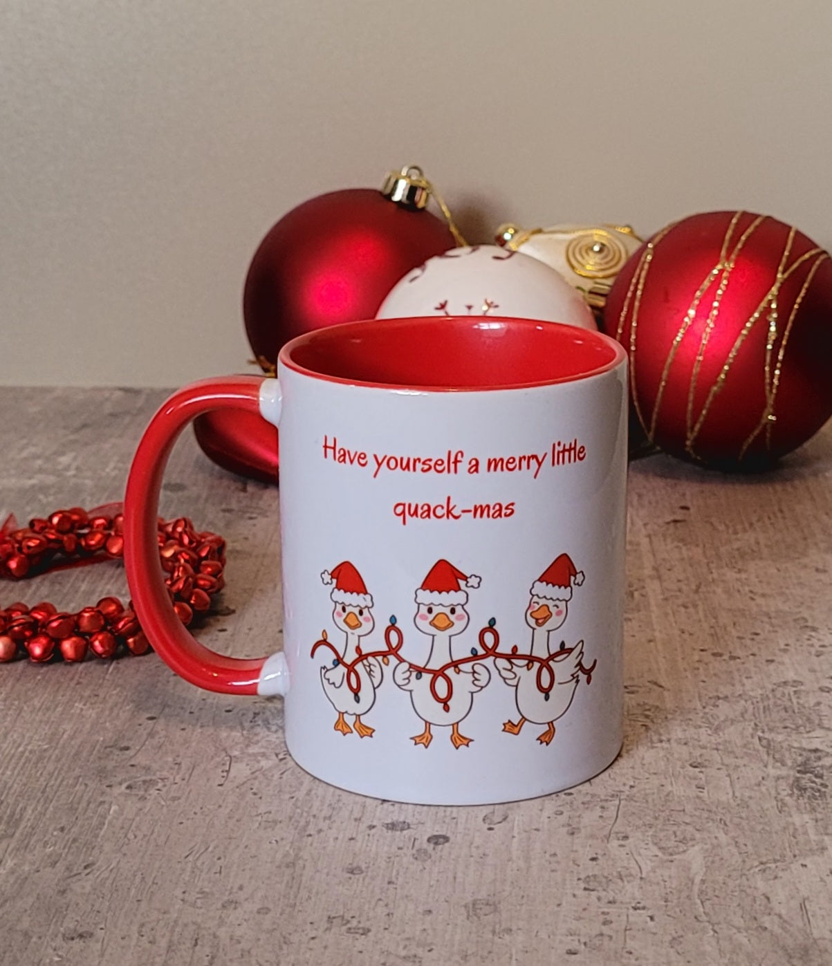 Quack-mas Duck Christmas Mug with Red Handle | Funny Secret Santa Gift UK