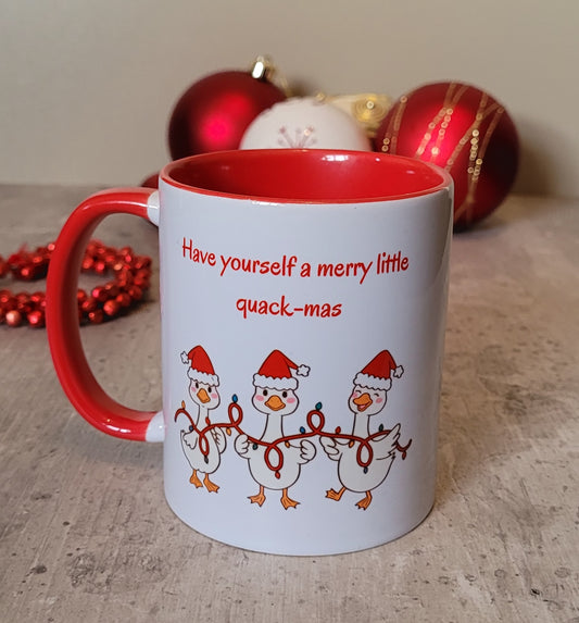 Quack-mas Duck Christmas Mug with Red Handle | Funny Secret Santa Gift UK