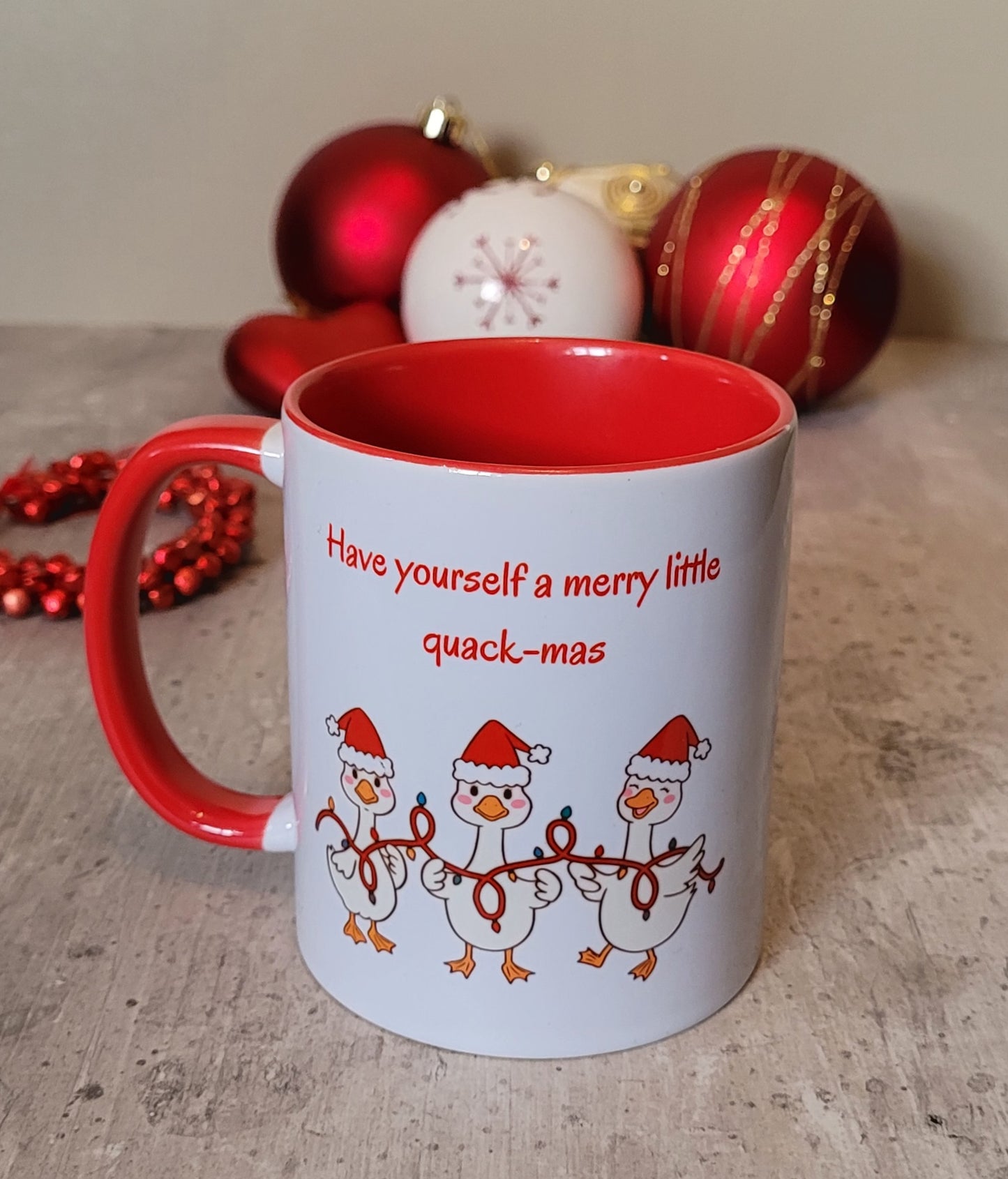 Quack-mas Duck Christmas Mug with Red Handle | Funny Secret Santa Gift UK