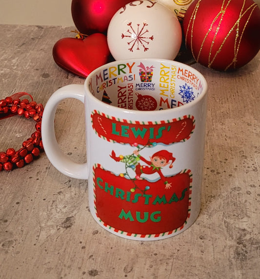 Personalised Christmas Mug with Inside Print | Custom Name & Hobby Design | Unique Gift UK