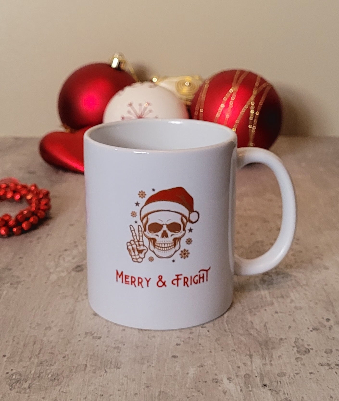 Merry & Fright Gothic Christmas Mug – Skull Santa Design | Spooky Xmas Gift UK