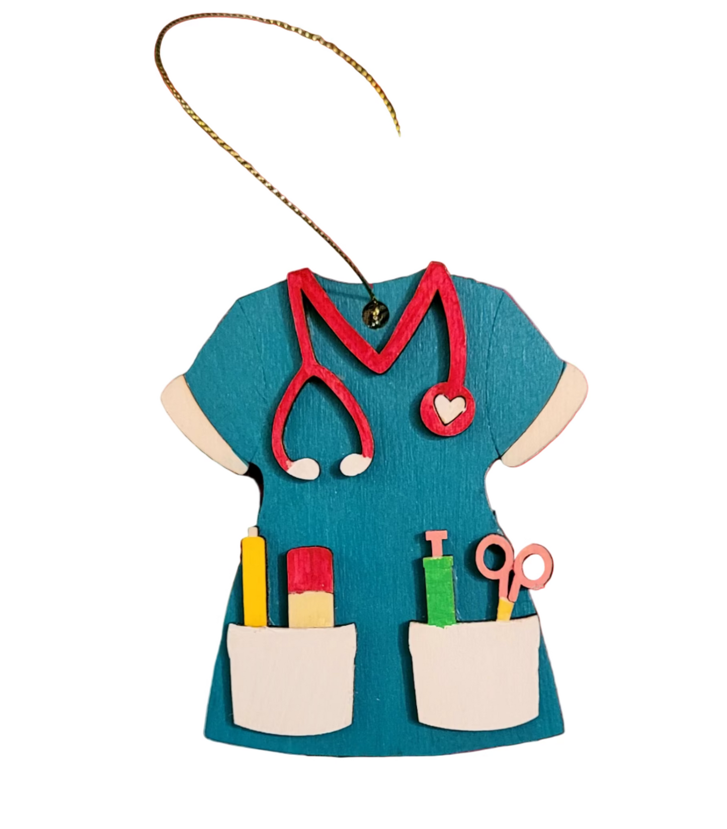 Personalised Nurse Uniform Christmas Decoration – NHS Scrubs Ornament (Blue, Green or Red)