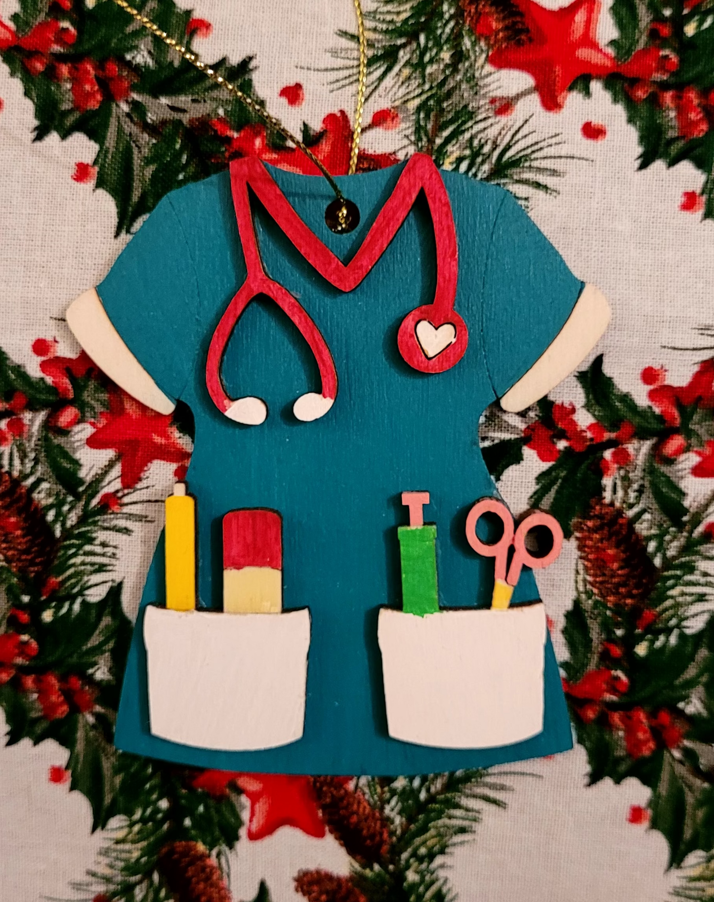 Personalised Nurse Uniform Christmas Decoration – NHS Scrubs Ornament (Blue, Green or Red)