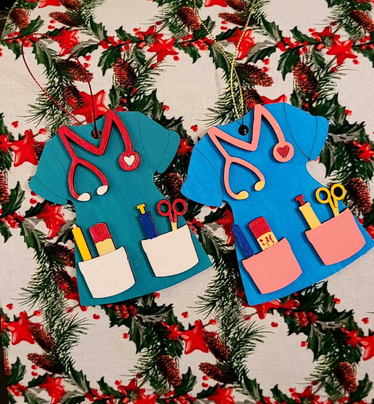 Personalised Nurse Uniform Christmas Decoration – NHS Scrubs Ornament (Blue, Green or Red)