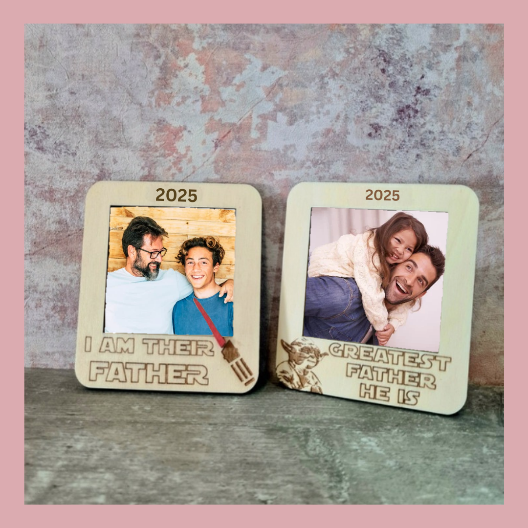 Personalised fridge magnet photo frame engraved with name