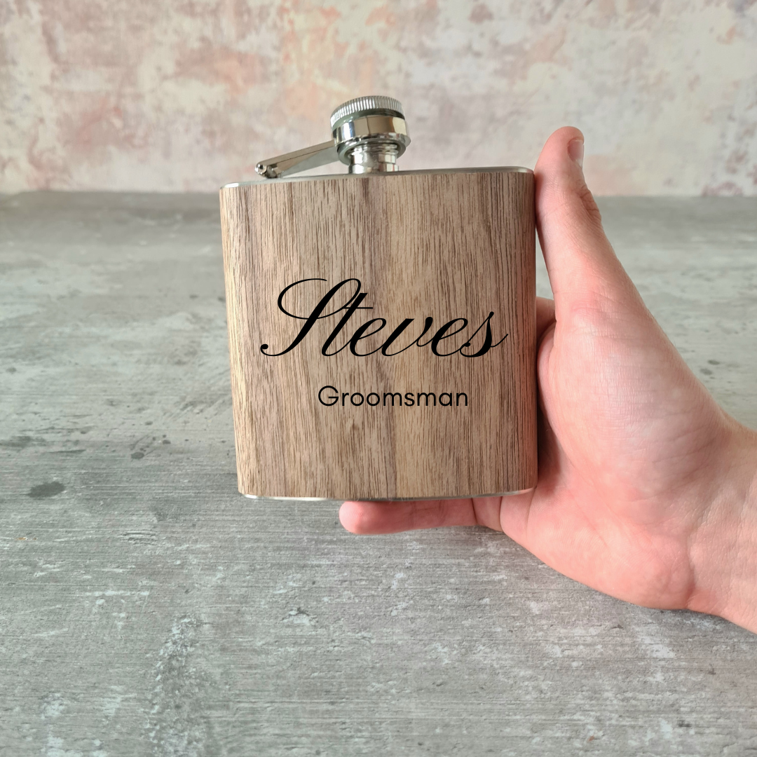 Personalised Engraved Wooden Hip Flask