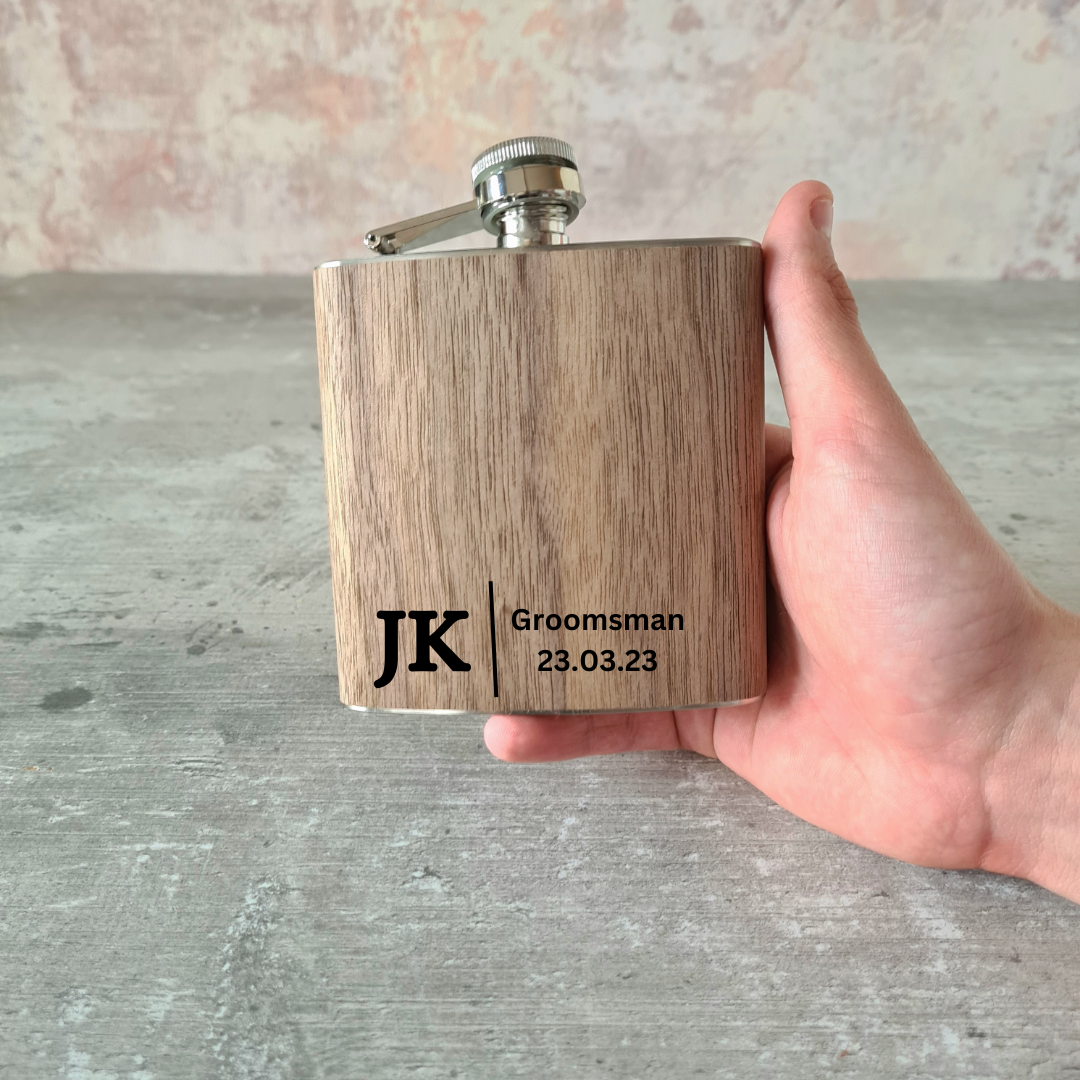 Personalised Engraved Wooden Hip Flask