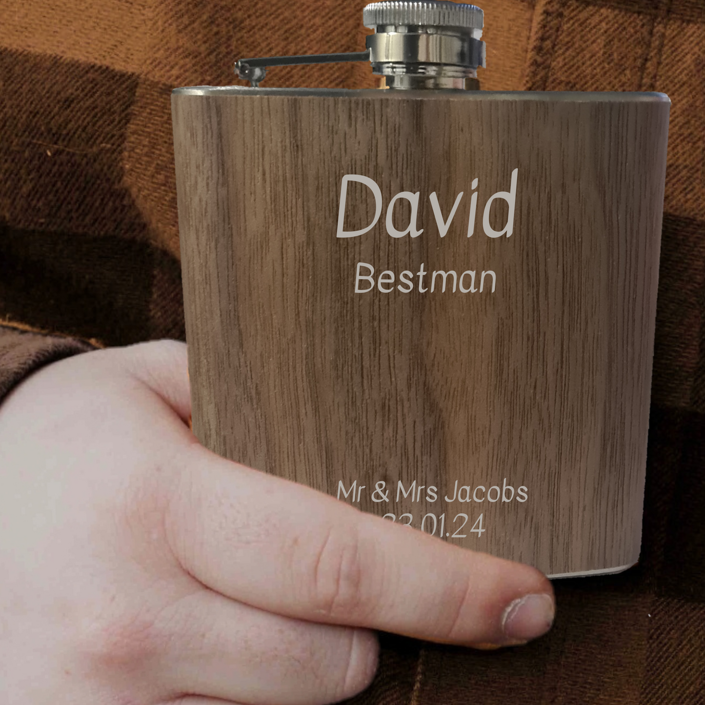 Personalised Engraved Wooden Hip Flask