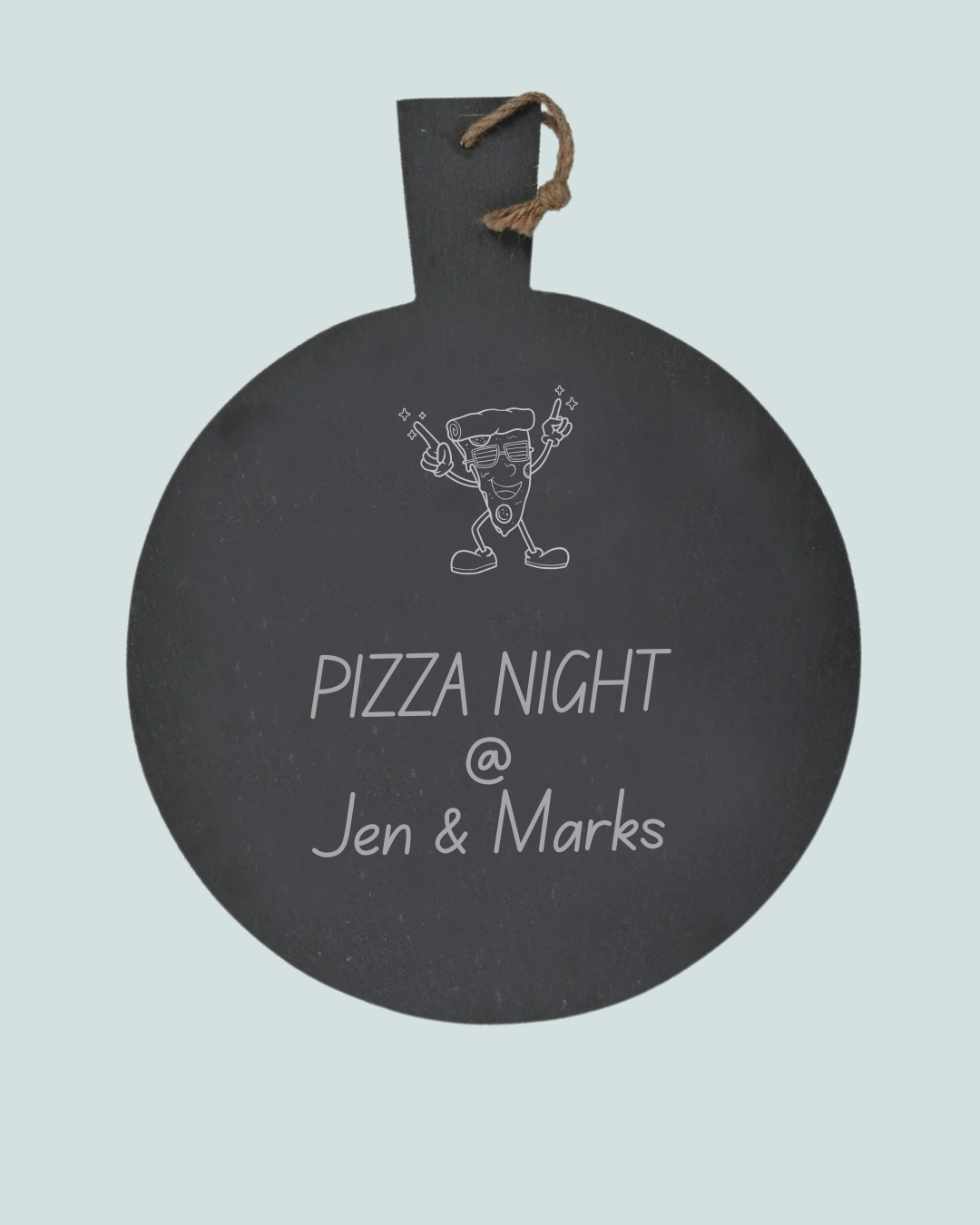 Personalised slate pizza paddle board engraved with names