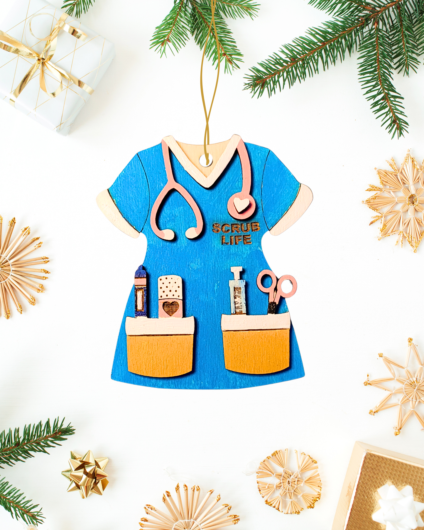 Personalised Nurse Uniform Christmas Decoration – NHS Scrubs Ornament (Blue, Green or Red)