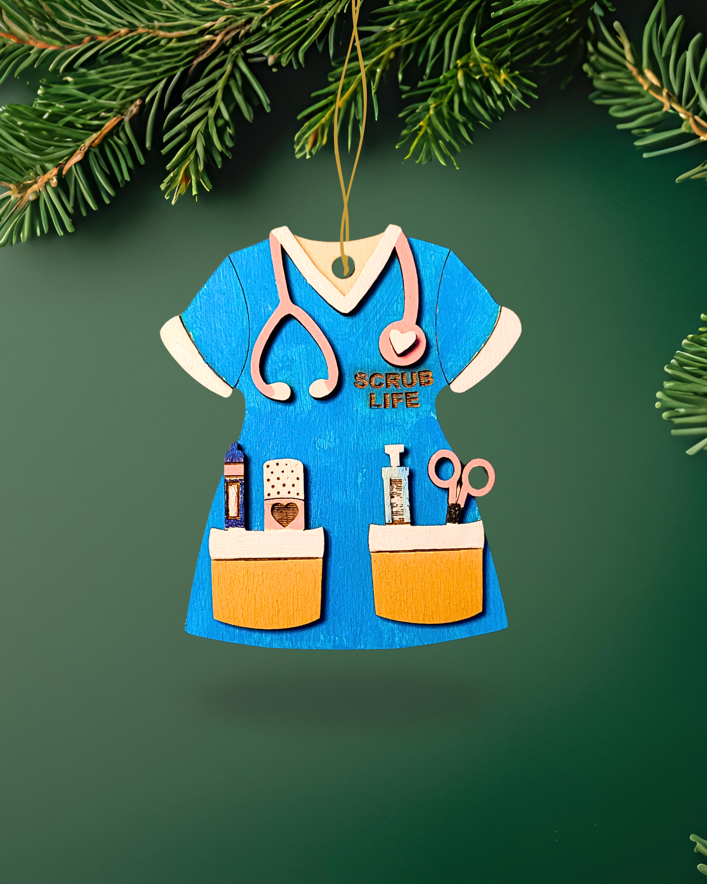 Personalised Nurse Uniform Christmas Decoration – NHS Scrubs Ornament (Blue, Green or Red)