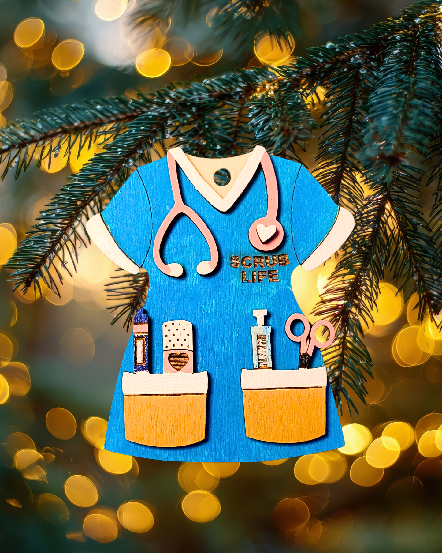 Personalised Nurse Uniform Christmas Decoration – NHS Scrubs Ornament (Blue, Green or Red)