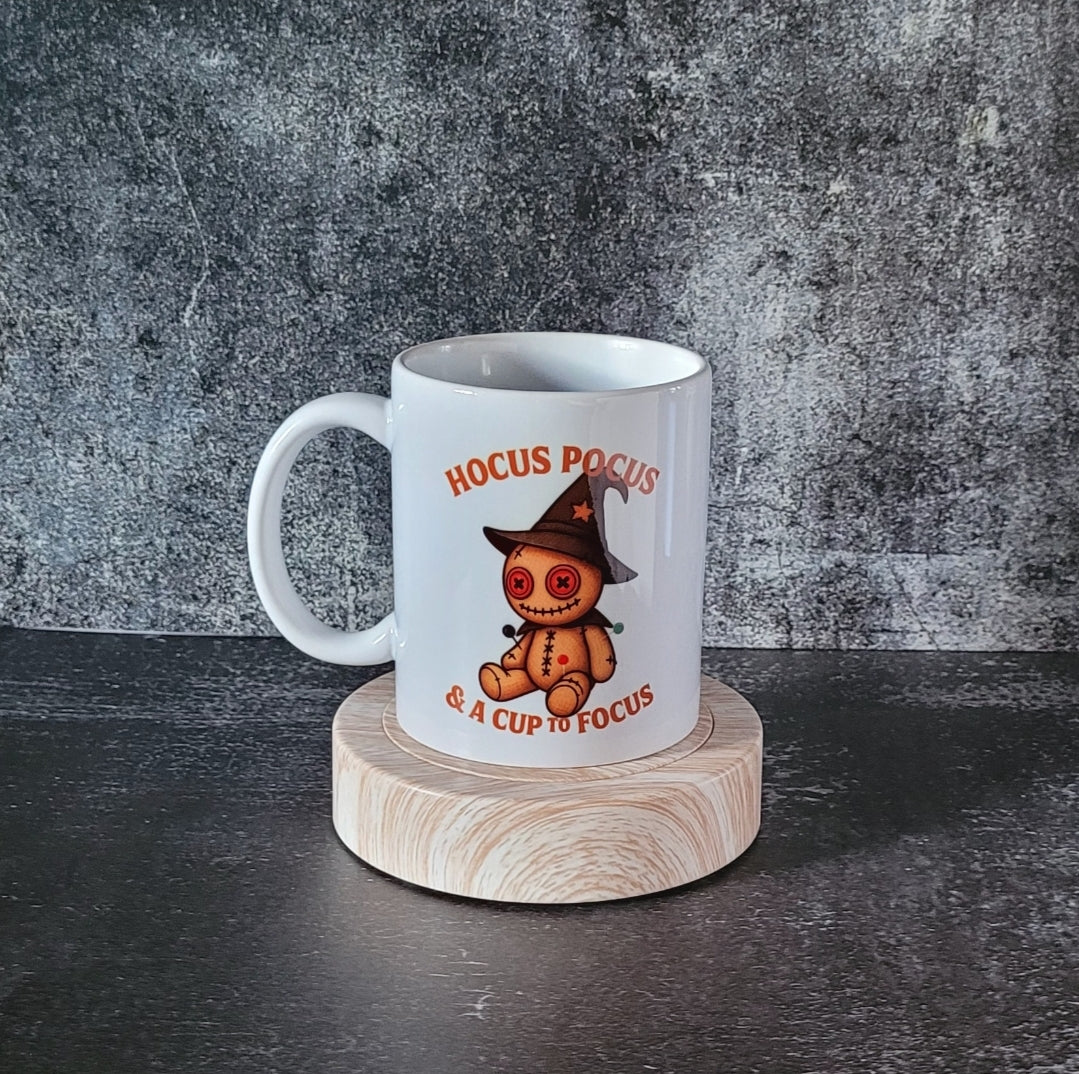 Ceramic Halloween gift mug shown against dark textured background.