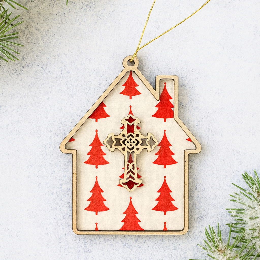 cross handing tree decoration in wood