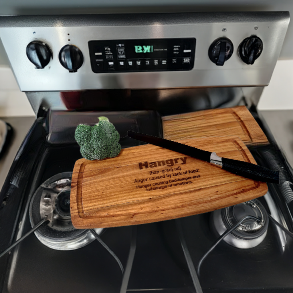 hangry chopping board on gas cooker