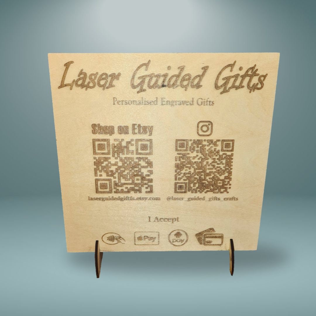 Wooden Business Social Media Sign with QR Code and Logo