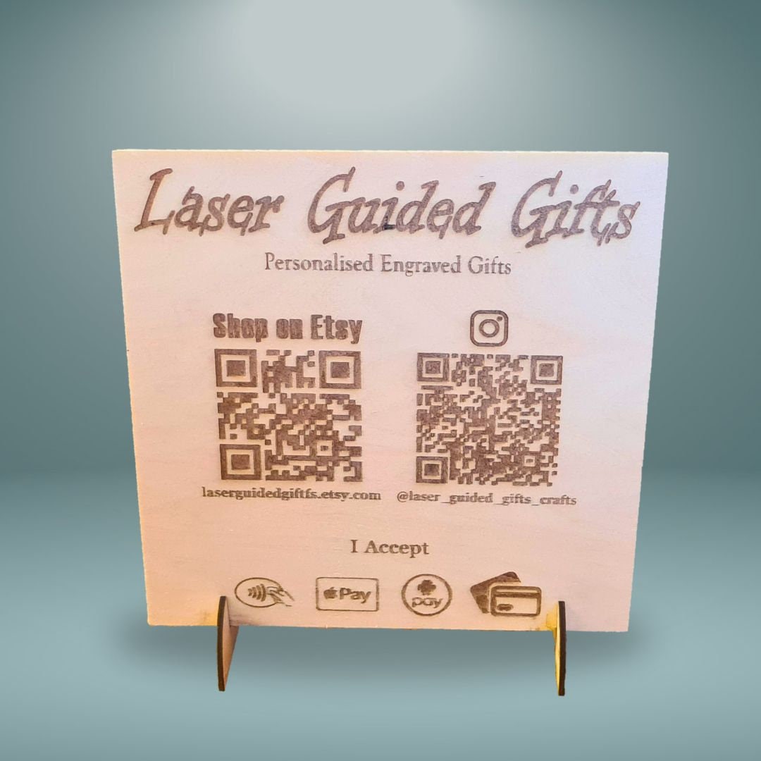 Wooden Business Social Media Sign with QR Code and Logo