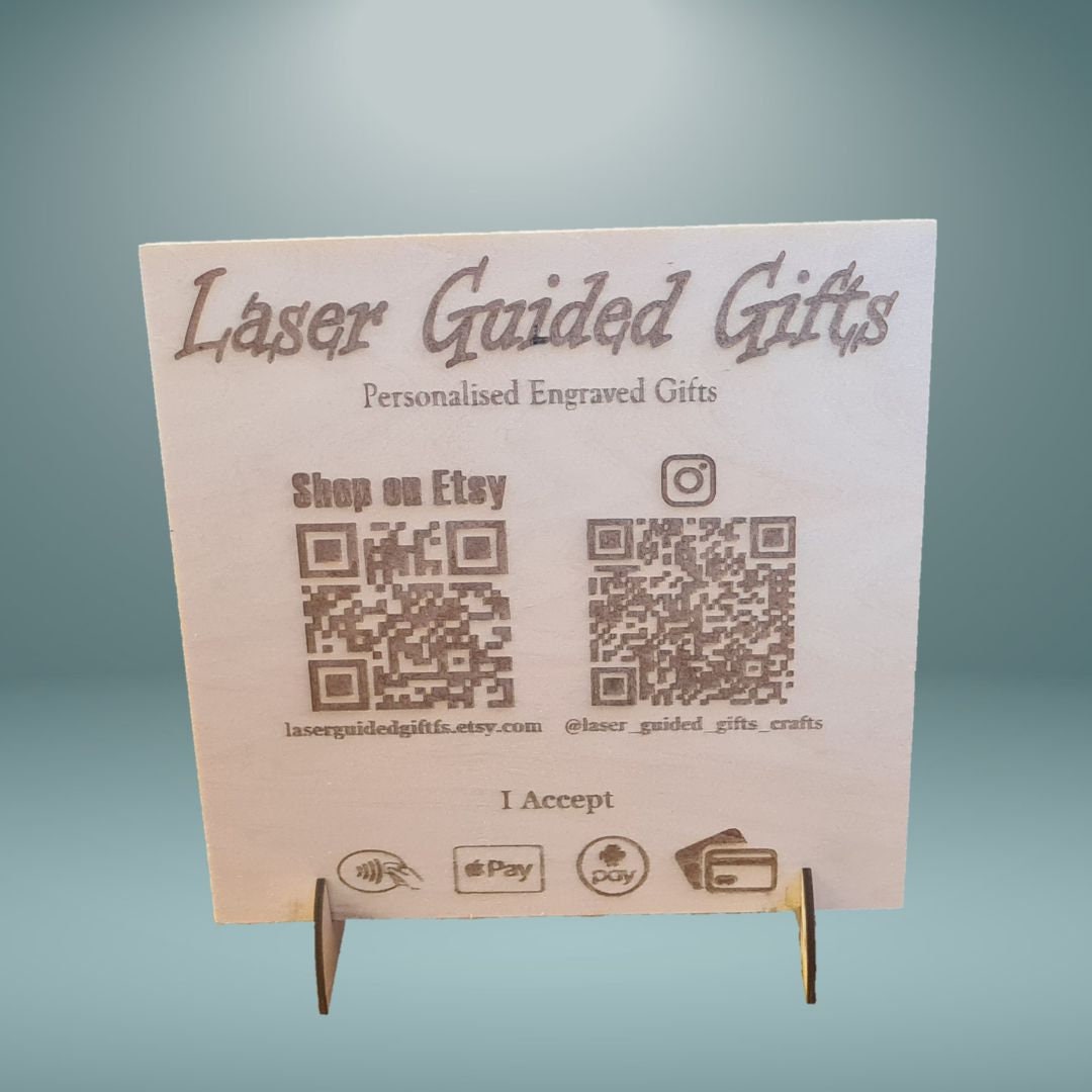 Wooden Business Social Media Sign with QR Code and Logo