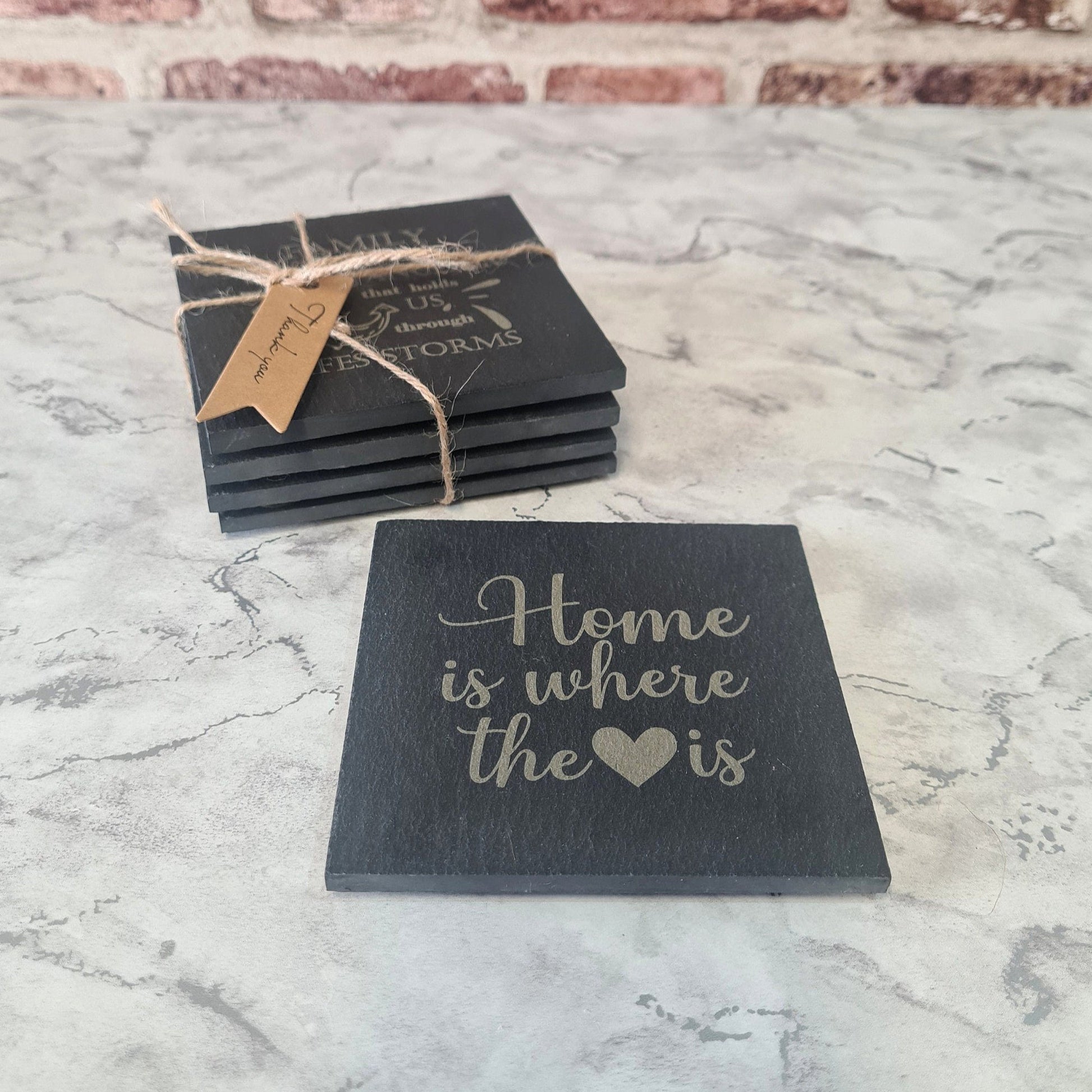 home styled engraved coaster