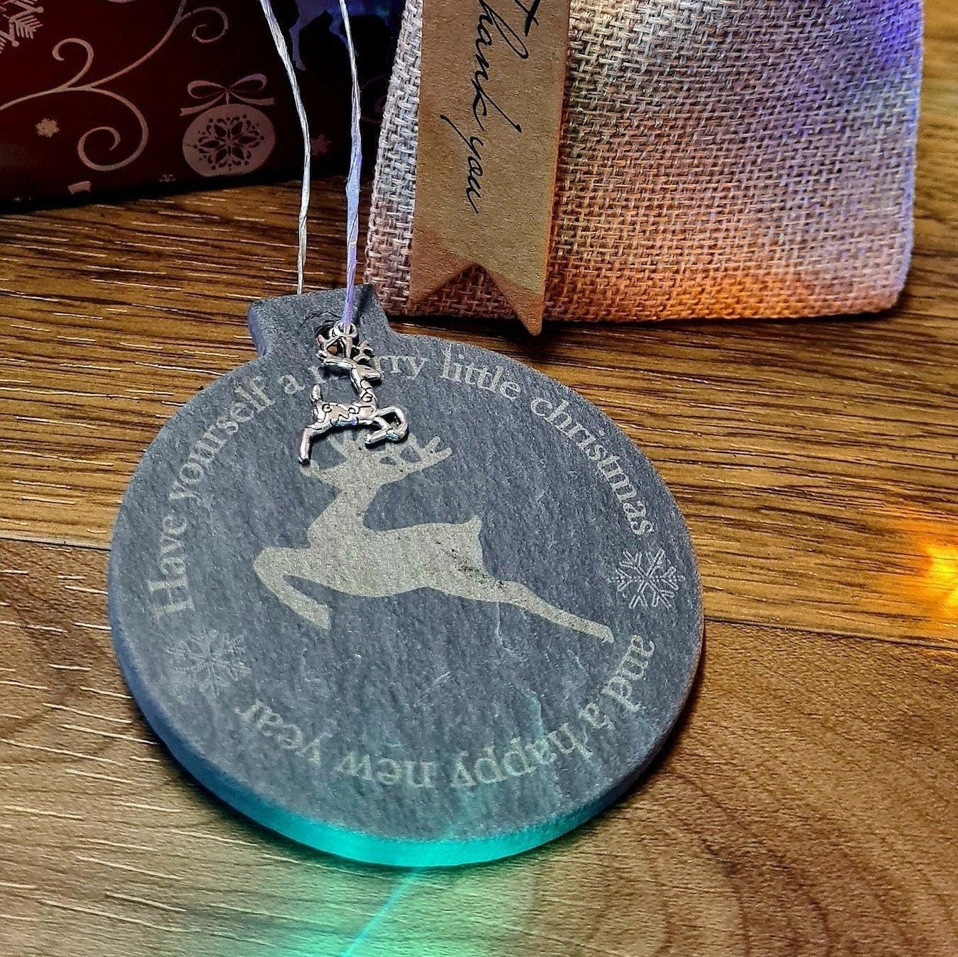 reindeer christmas slate bauble