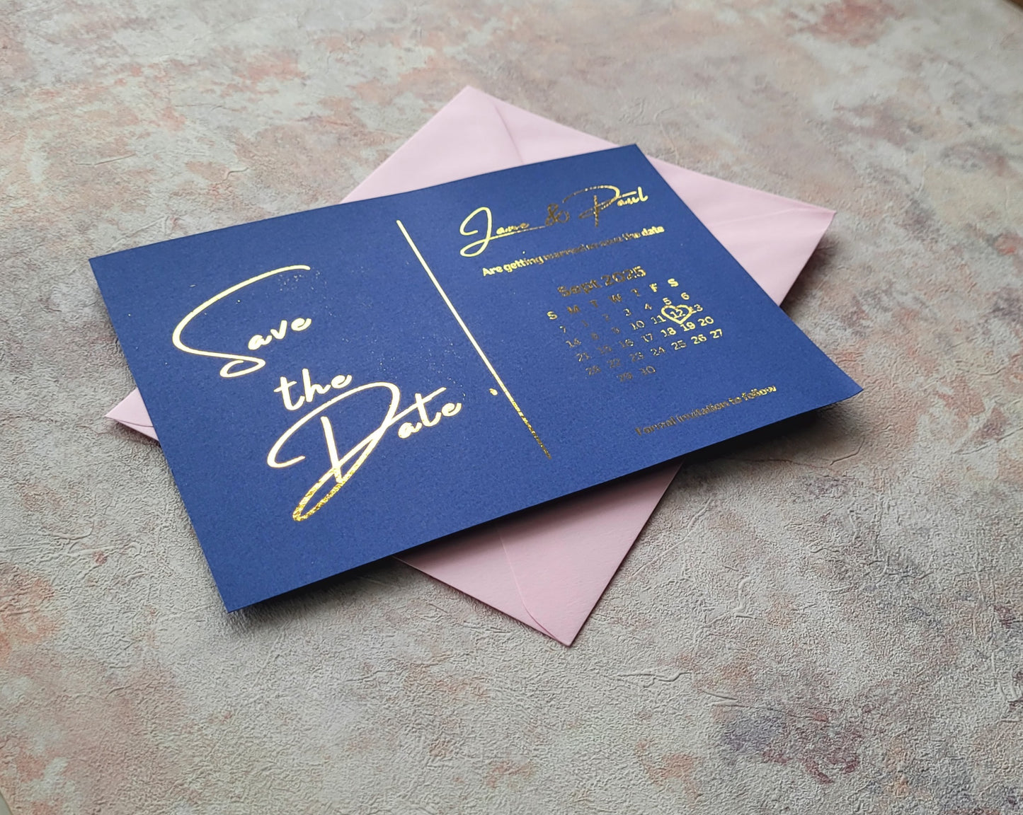 Shiny foil printed gold save the date