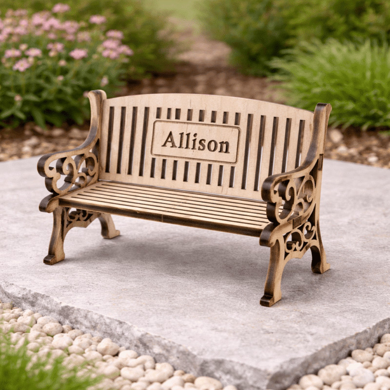 personalised mini memorial bench – engraved wooden keepsake ornament