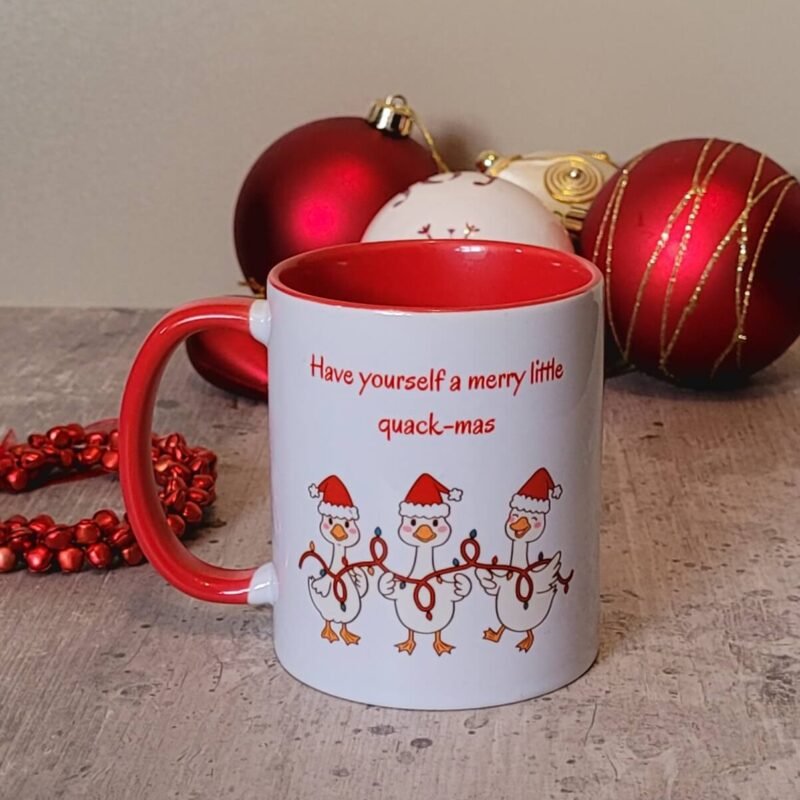 duck christmas mug | funny animal lover gift with red handle