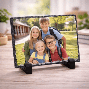 slate family photo frame with a family photo of 4 children