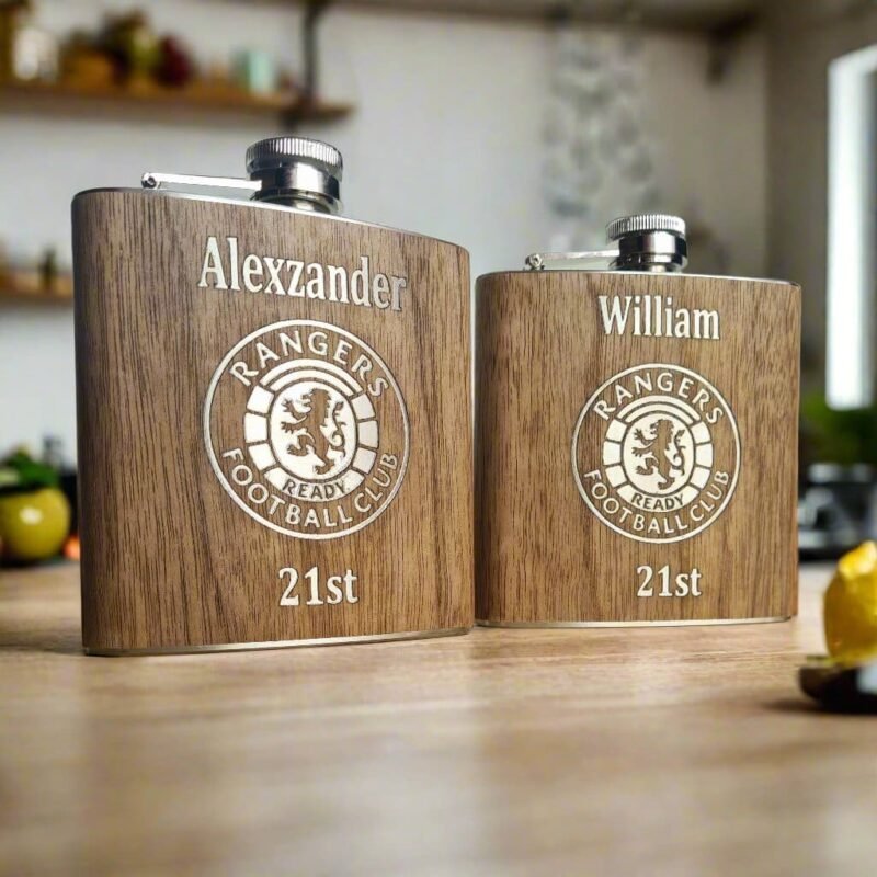 customised design and engraved hip flaks for 21st birthday