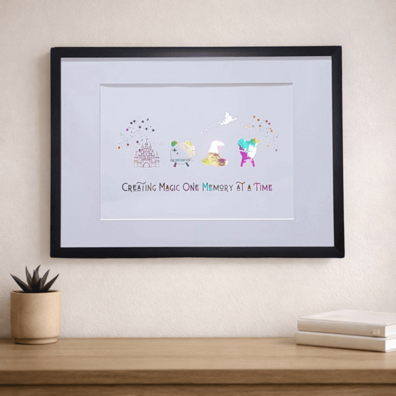 a3 framed theme park inspired metallic foil art print creating memories print