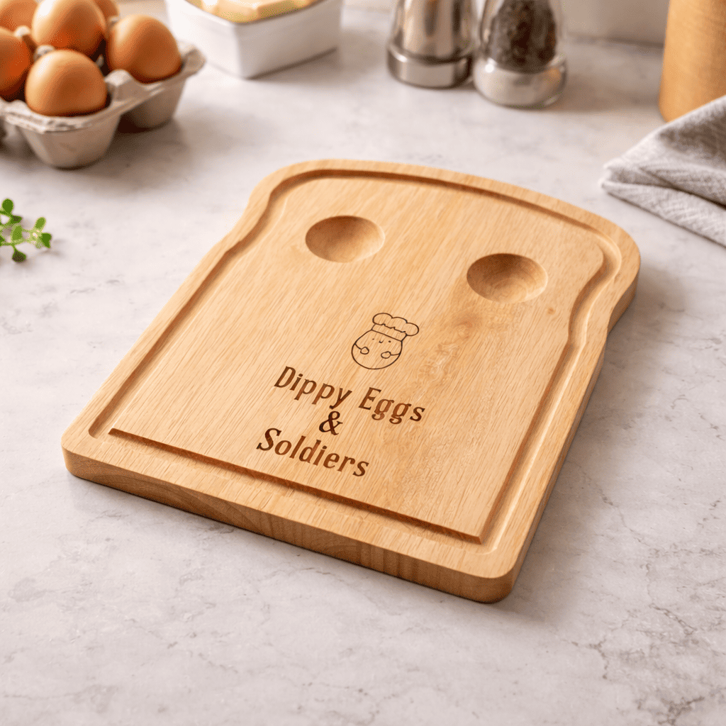 children's wooden egg and toast breakfast board