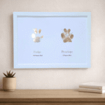 A4 golden double paw print framed in white frame