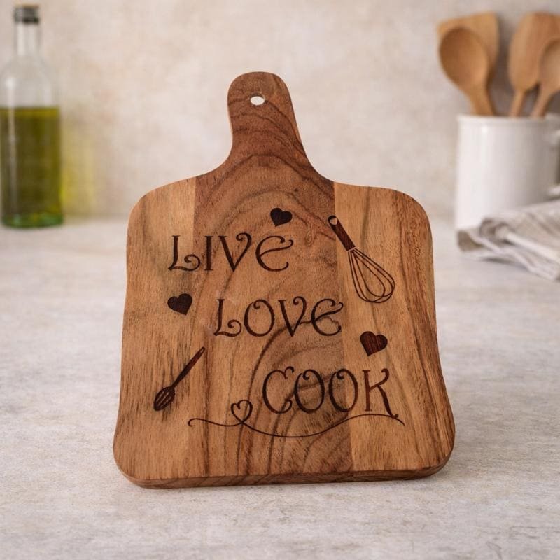 live, love, cook engraved wavey chopping board