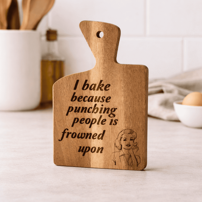 funny baking quote wooden chopping board